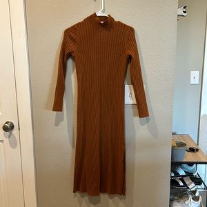 Dark Orange Ribbed Sweater Midi Dress